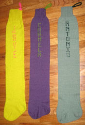 cross-stitched names on extra-long stockings