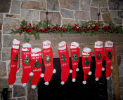 stockings with felt trees sewn on