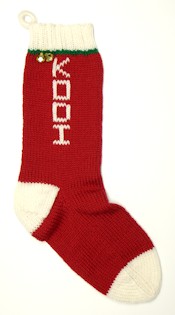 red stocking with vertical name and bells