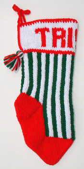 stocking with vertical green stripes