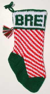 stocking with diagonal red stripes
