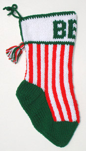 stocking with vertical red stripes