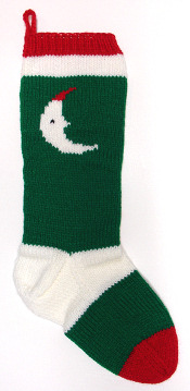 crescent moon on back of Christmas stocking