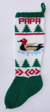 Christmas stocking with duck on northern lake