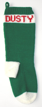 personalized Christmas stocking, green and white