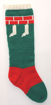 Christmas stocking with picture of stockings on mantel