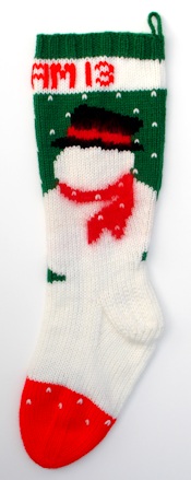 full stocking snowman on green background, back view