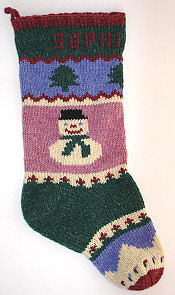 snowman picture on wool stocking, side one