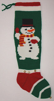 detailed snowman picture on striped stocking