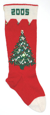 decorated tree on reverse of Santa stocking