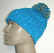 hemmed beanie with blue & green pompom