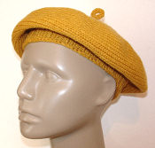 knit beret, mustard yellow acrylic