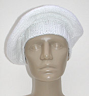knit beret, white with silver thread