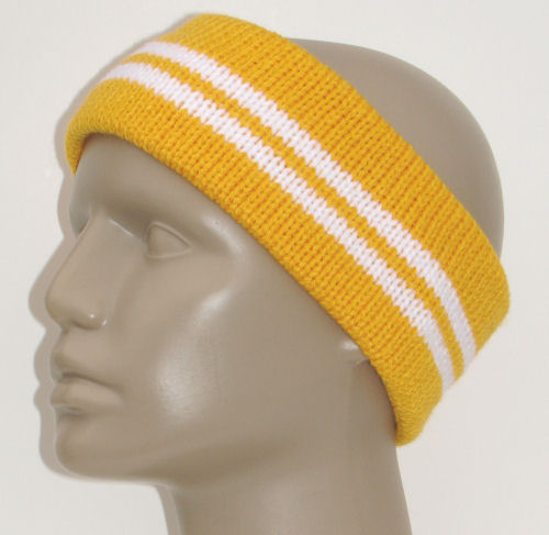 knitted ski headband, gold and white