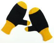 black wool mittens with gold accents