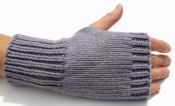 knitted fingerless mittens, light gray