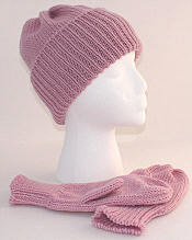 matching hat and mittens, pink wool/mohair blend