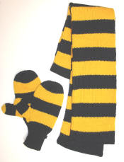 mittens and scarf in school colors